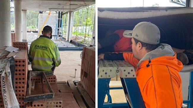 L: A worker on a Zadro construction site, R: Volcom Electrical owner Joel Austin