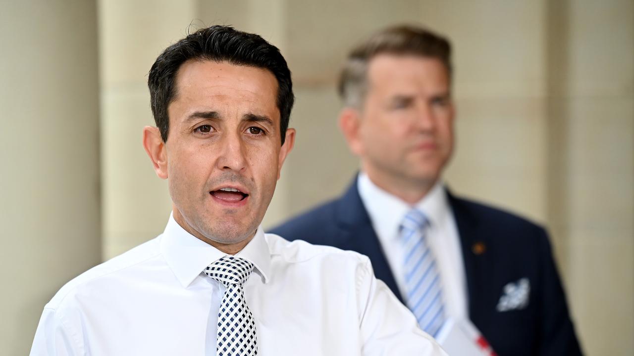 Leader of the Opposition David Crisafulli Leader of the Opposition David Crisafulli and Deputy Leader of the Opposition Jarrod Bleijie hold a news conference in Brisbane today Thursday February 8, 2024. Picture, John Gass