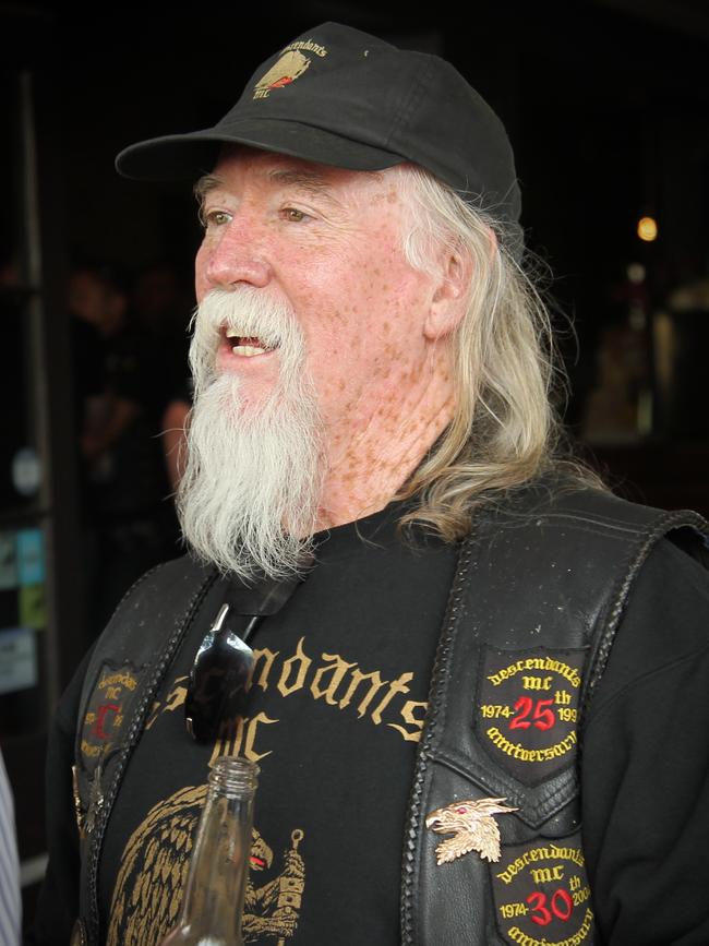 Descendants co-founder Tom Mackie pictured in 2010 when he was leading the charge with other bikie gangs against the State Government’s anti-association laws.