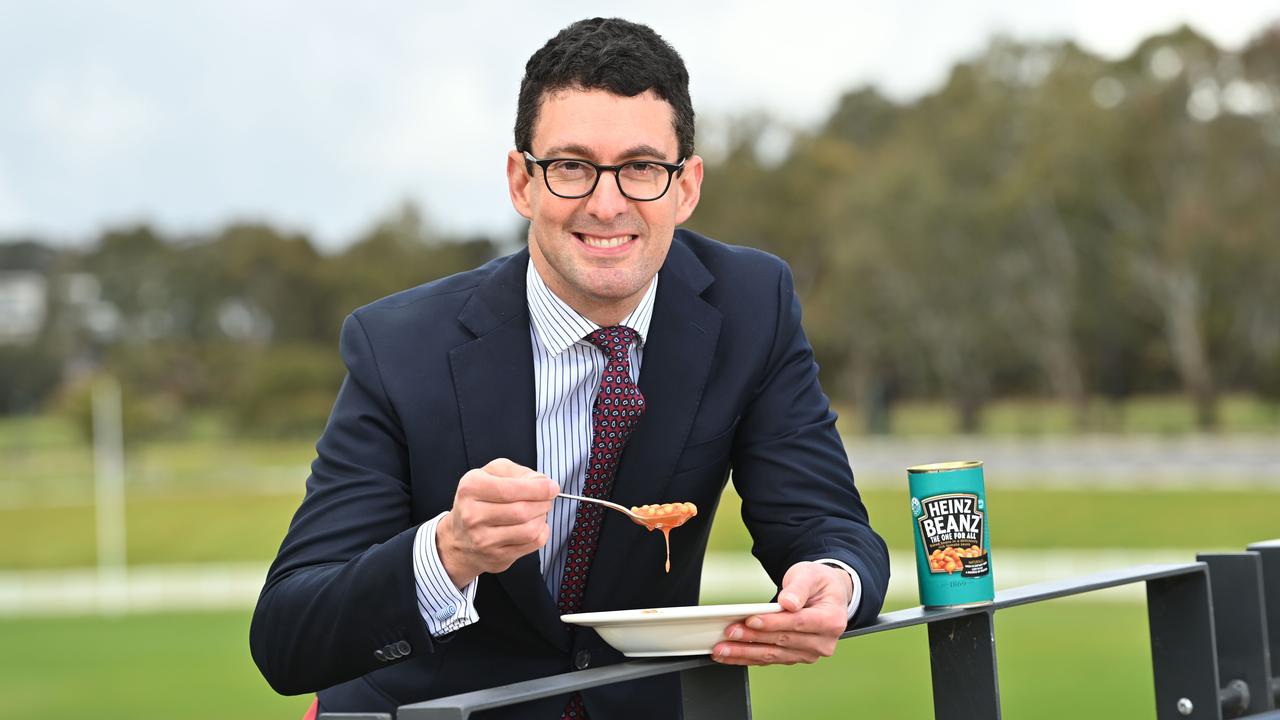 Kavel MP and Speaker Dan Cregan poses with baked beans at Mount Barker’s Summit Sport and Recreation Park. Picture: Keryn Stevens