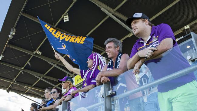 Melbourne Storm Fans at Sunshine Coast Stadium to cheer on their team ahead of this weekends NRL Grand Final against Penrith. Photo Lachie Millard