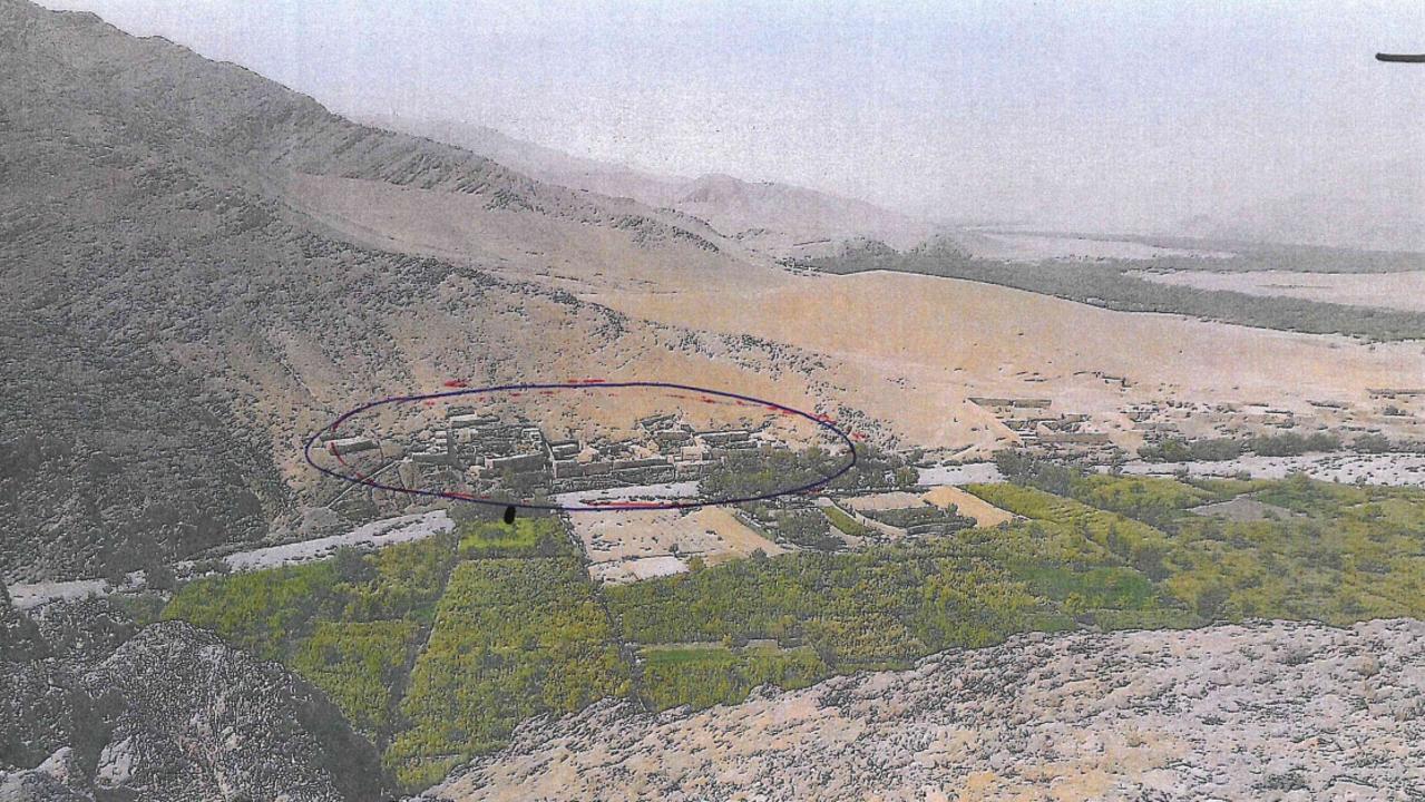 Circled, the Afghan village of Darwan, where Nine claims Ben Roberts-Smith kicked an unarmed man off a cliff. Picture: Federal Court of Australia.