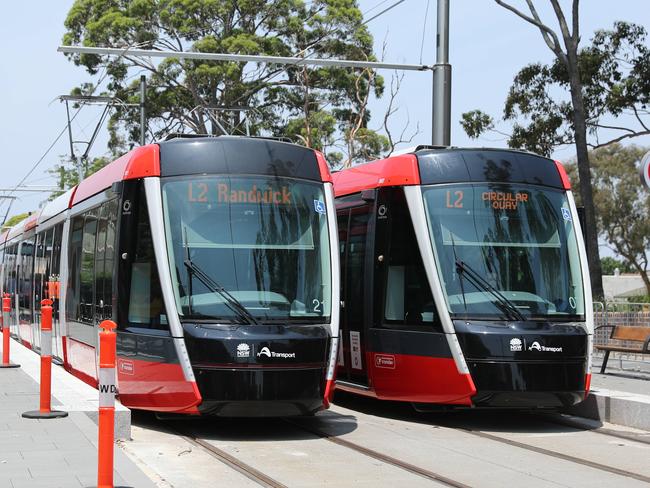 Two of the trams waiting at Devonshire St station due to a medical emergency. Picture: Tim Hunter