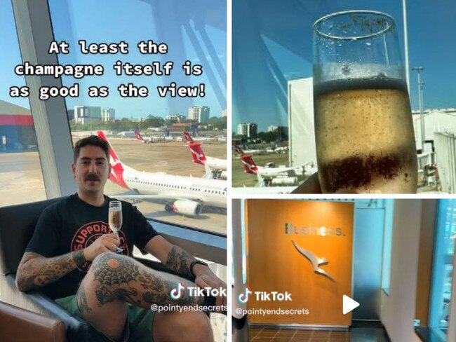 A Qantas business class flyer has shared his 'disappointing' experience at the Sydney Qantas lounge. Picture: TikTok