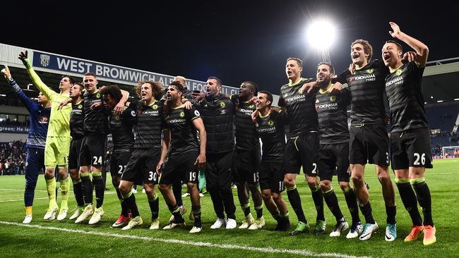 The Chelsea Team celebrate winning the title.