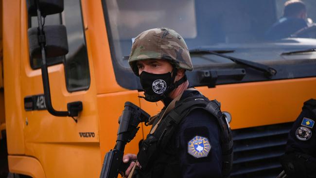 Kosovo police special unit secure the area near the Jarinje border crossing on September 20. Picture: Armend Nimani/AFP