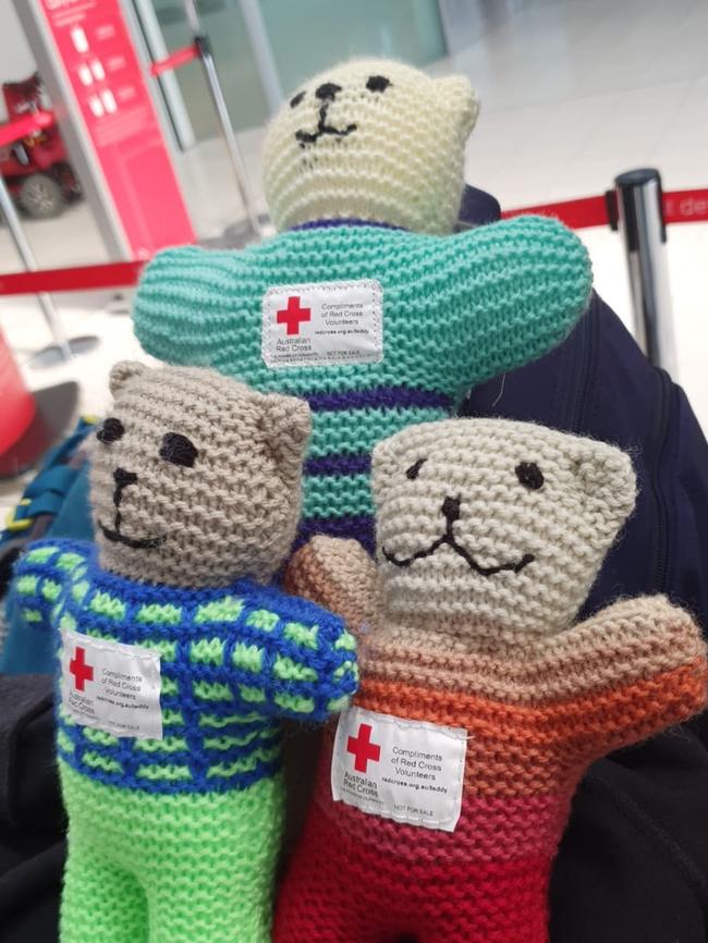 Teddy bears given by the Red Cross in Dubai to children aboard a repatriation flight from Israel to Australia.