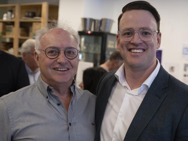 Jack Jones (right) CEO of Georgie's House, of a new mental health support organisation for young people on the northern beaches, at its launch at Avalon Beach on Saturday, with one of its board members, Gary Zamel. Picture: Mark Watson