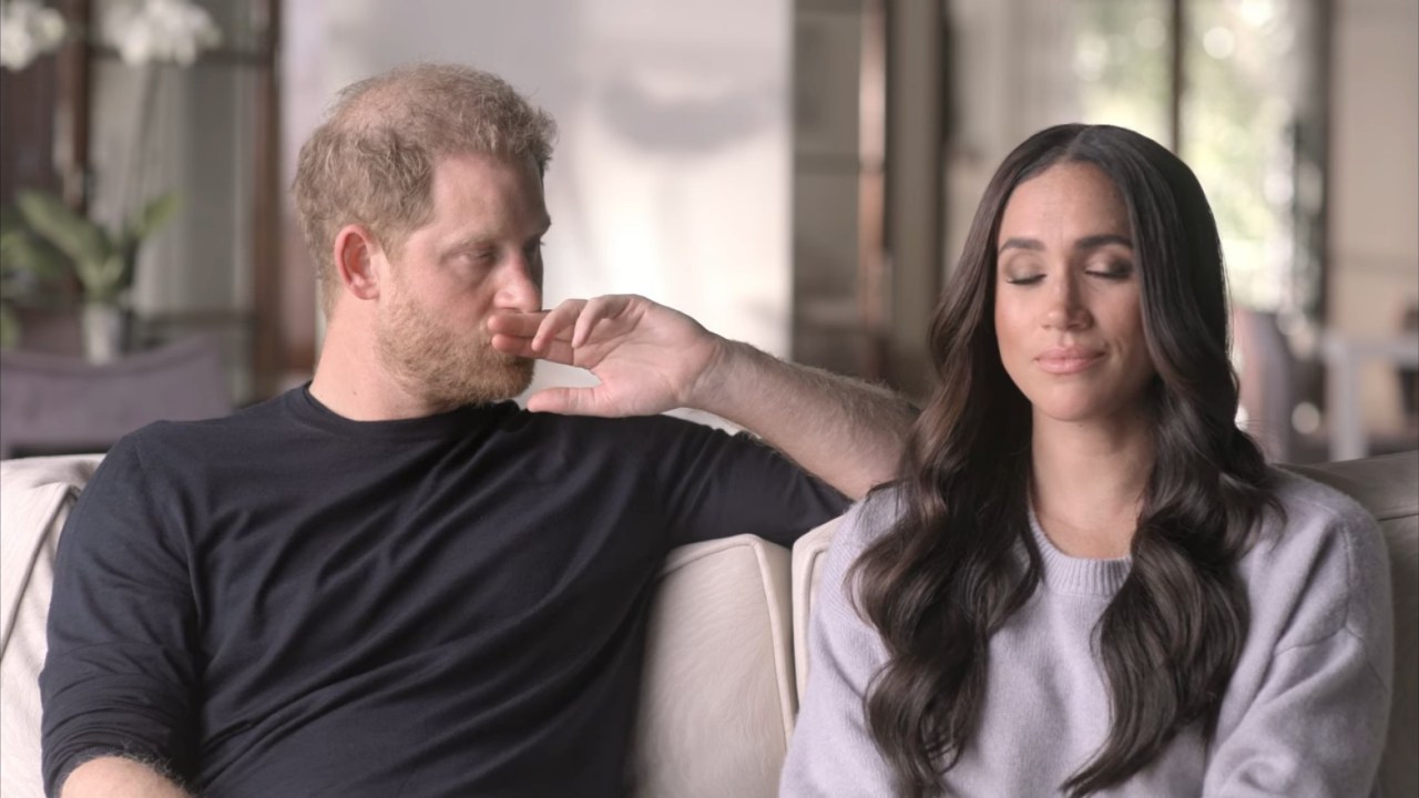 The Sussexes in a scene from their Netflix docu-series. Picture: Netflix. 