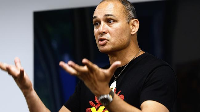 Indigenous leader Thomas Mayo speaks to a small but passionate crowd about his support for the Aboriginal and Torres Strait Islander Voice to Parliament referendum on October 14 at a public forum and Q&A session at Wuchopperan Health Service, Manoora. Picture: Brendan Radke