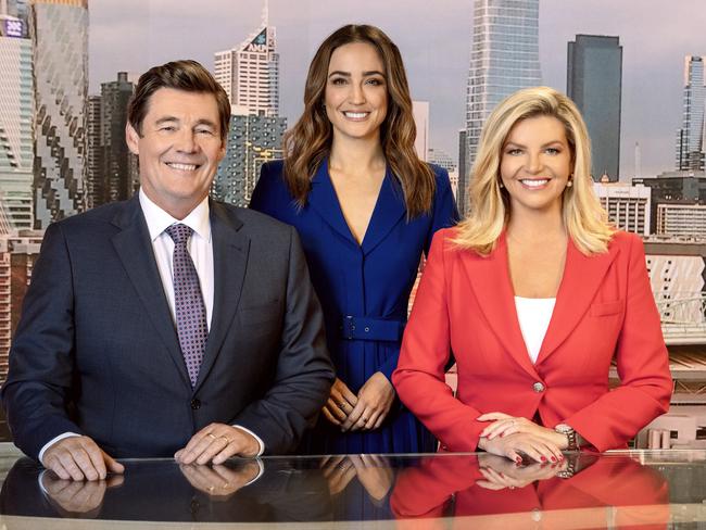 Abbey Gelmi (centre) with Channel 7 presenters Mike Amor and Rebecca Maddern Picture: Supplied