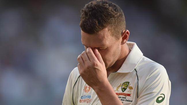 Josh Hazlewood’s Test summer could be over after suffering a hamstring injury. Picture: AFP