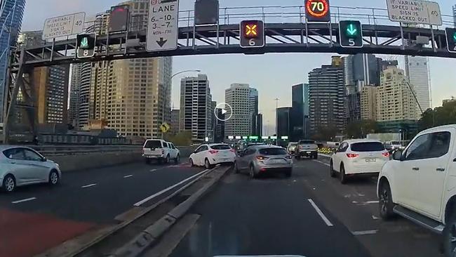 A three-vehicle crash on the Sydney Harbour Bridge closed two southbound lanes. Picture: Reddit