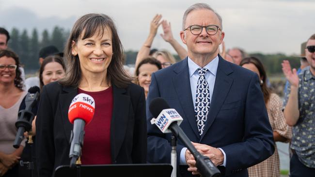 Carol Berry, a former Greens national secretary and now Labor candidate for Whitlam, with Anthony Albanese in Wollongong. Picture: PMO