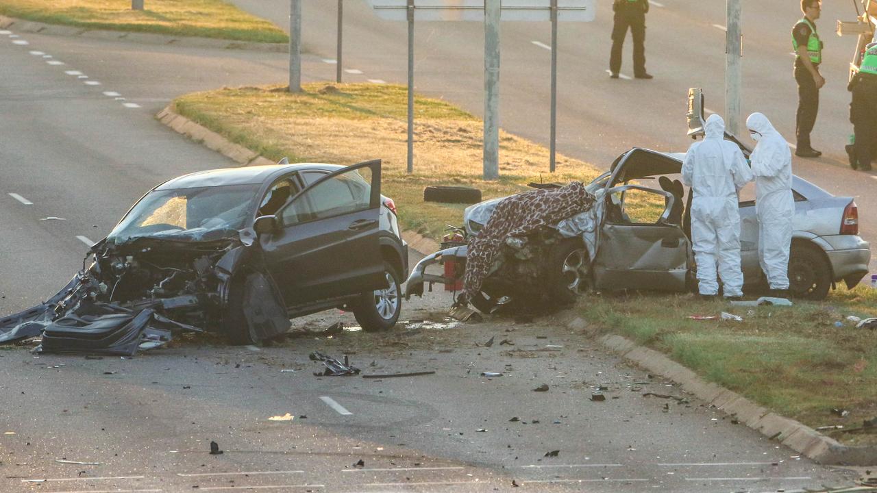 Police investigate the scene of a horror crash on Trower Rd at Lakeside Dr. Picture Glenn Campbell