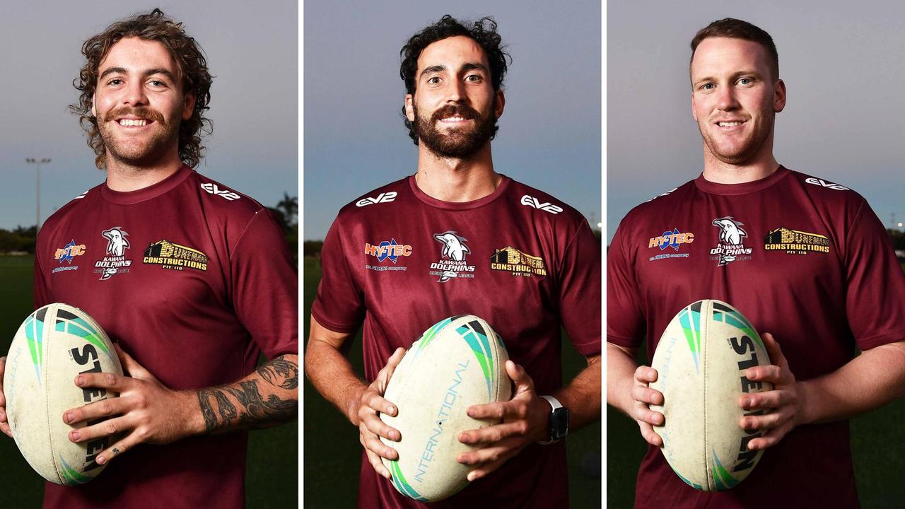 Kawana Dolphins players Jackson Russell, Jack Haymen and Luke McBeth. Pictures: Patrick Woods.