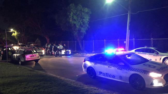 Police outside Balgowlah Heights public school where a Tony Abbott supporter was attacked, whilst putting up a campaign poster. Picture: Supplied