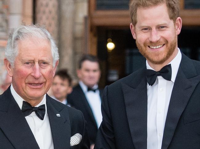 LONDON, ENGLAND - APRIL 04: Prince Charles, Prince of Wales and Prince Harry, Duke of Sussex attend the "Our Planet" global premiere  at Natural History Museum on April 04, 2019 in London, England. (Photo by Samir Hussein/Samir Hussein/WireImage)