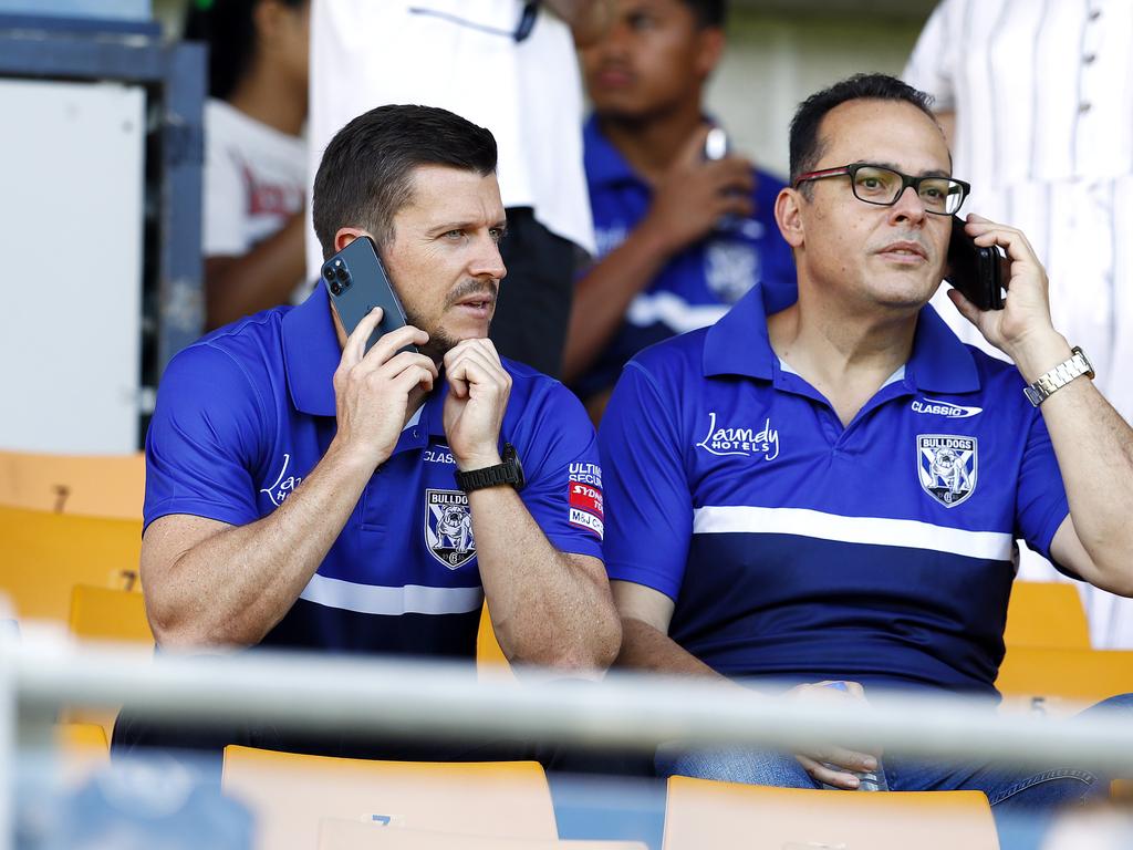 Bulldogs CEO Aaron Warburton (left) has declared the club will not stand in the way of Pangai Jr making a return with the Broncos. Picture: Sam Ruttyn