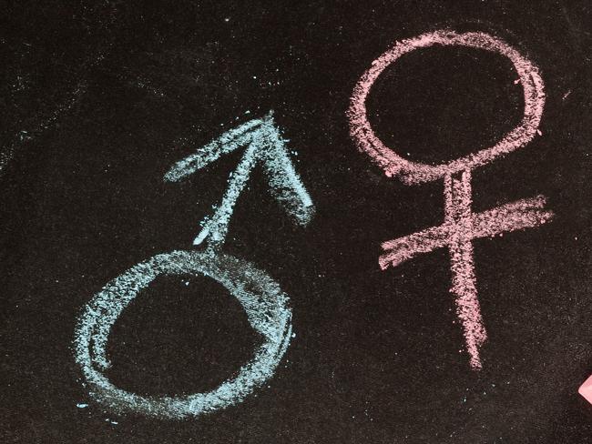 Male and female symbols drawn using chalk on a chalkboard