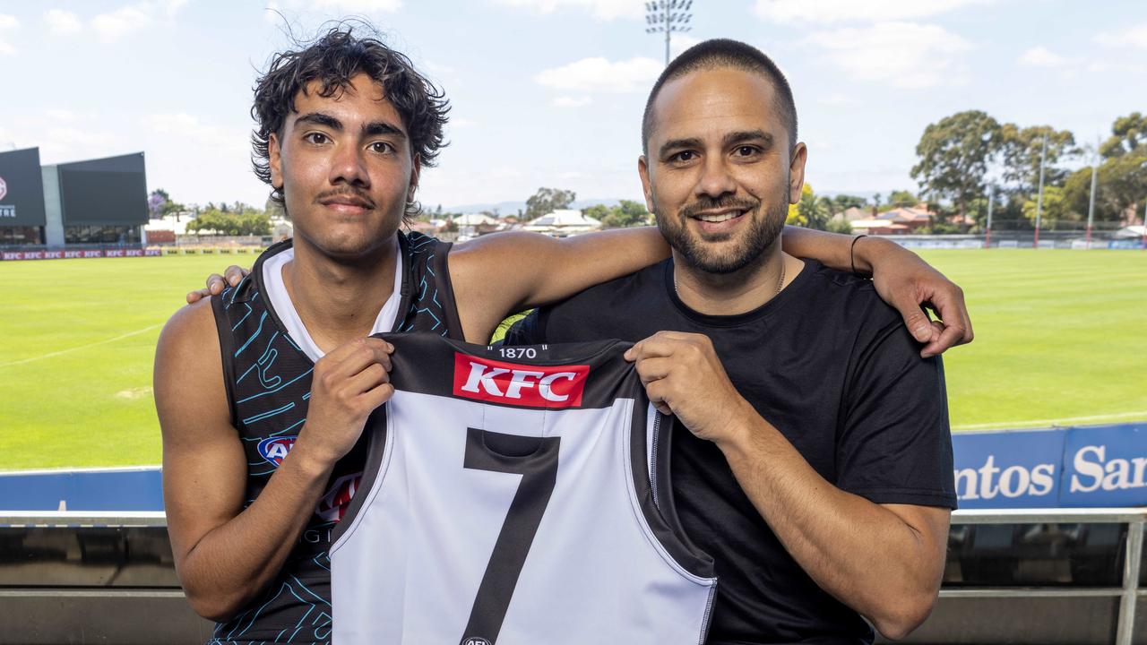 Jase Burgoyne will wear his dad Peter’s old number, for Port Adelaide next year. Picture: Kelly Barnes