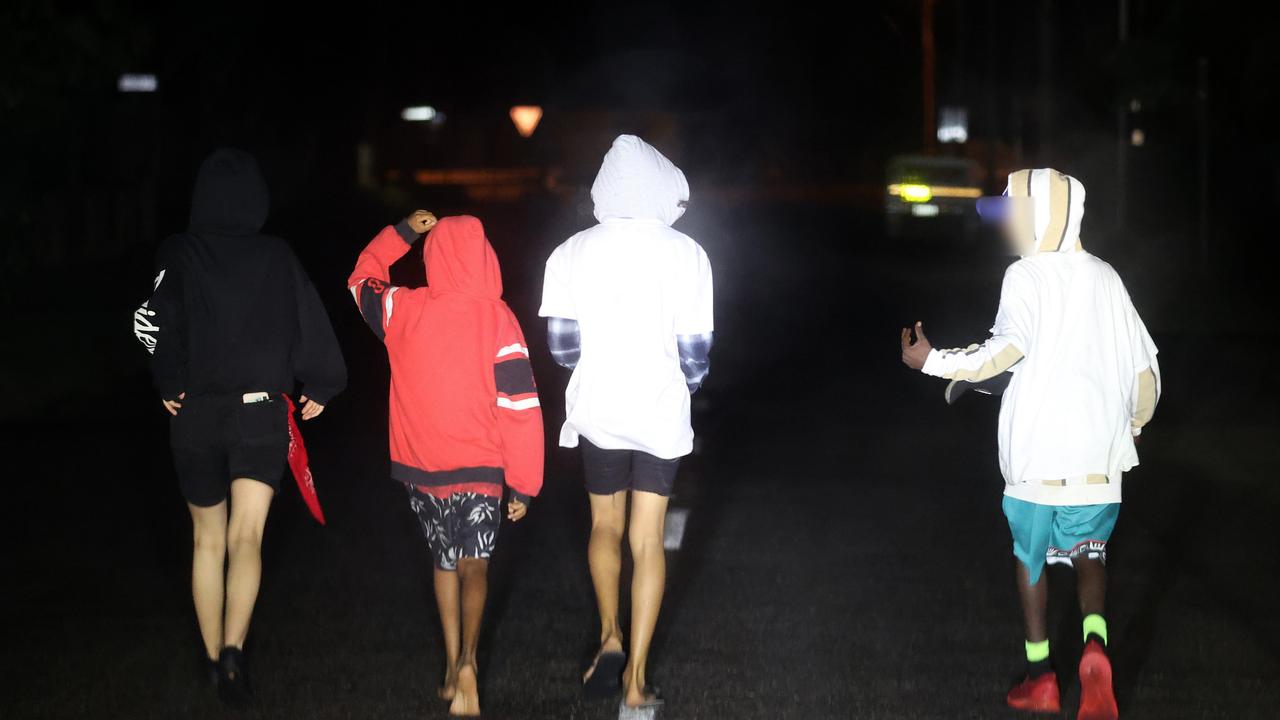 A group of youths roaming the street late at night in Mount Isa. Picture: Liam Kidston