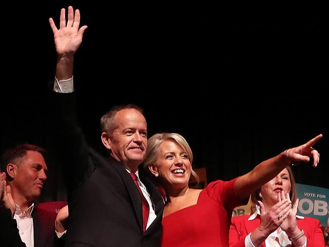 Opposition Leader Bill Shorten with wife Chloe yesterday. Picture: Kym Smith