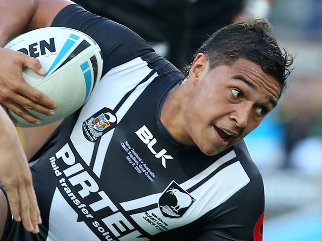 Te Maire Martin heads to the line to score during the Junior Kangaroos V Junior Kiwis at Cbus Super Stadium, Carrara. Pics Adam Head