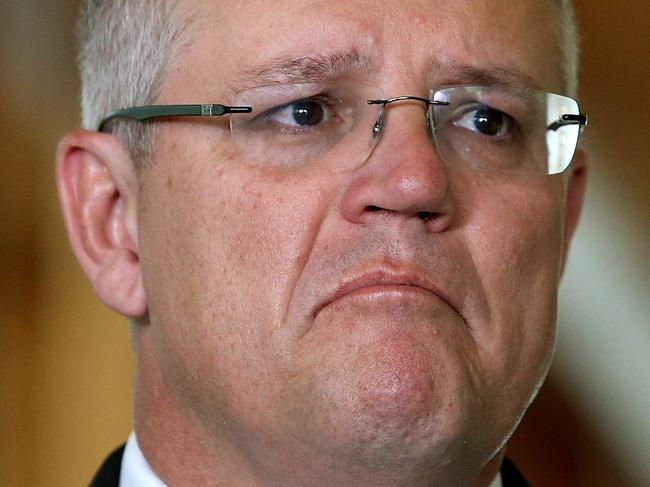 Treasurer Scott Morrison speaking at a doorstop at Parliament House in Canberra. Picture Kym Smith