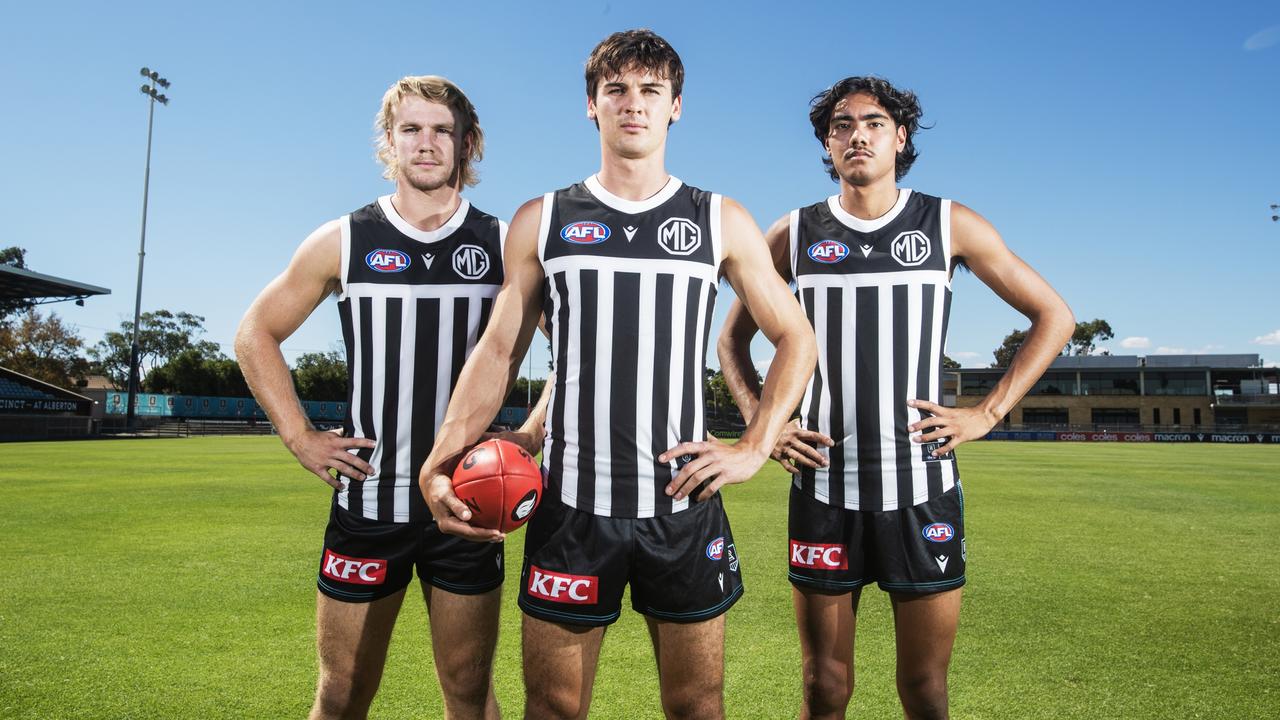 Port Adelaide will be allowed to wear their traditional prison bar guernsey in Round 3 for the Showdown against Adelaide. Picture: Simon Cross