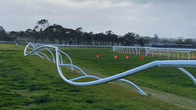 Railings were bent by high winds at the Strathalbyn Racing Club. Picture: Facebook