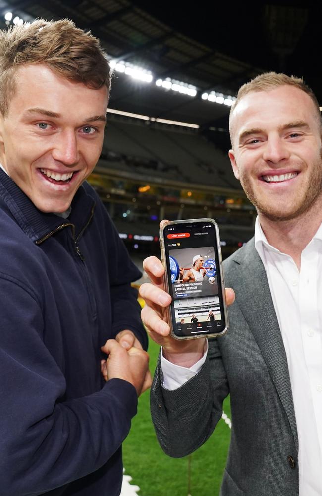 Patrick Cripps and Tom Mitchell at the Ball Magnets launch on April 28. Picture: Michael Dodge