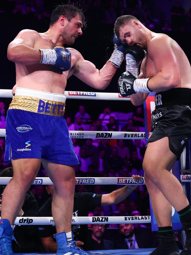 All unleashed hell on his opponent. (Photo by Richard Pelham/Getty Images)