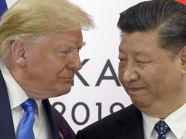 President Donald Trump, left, meets with Chinese President Xi Jinping during a meeting on the sidelines of the G-20 summit in Osaka, Japan. Picture: AP