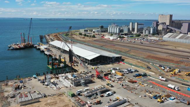 Construction works at the new Spirit of Tasmania base at Geelong. Picture: Alan Barber