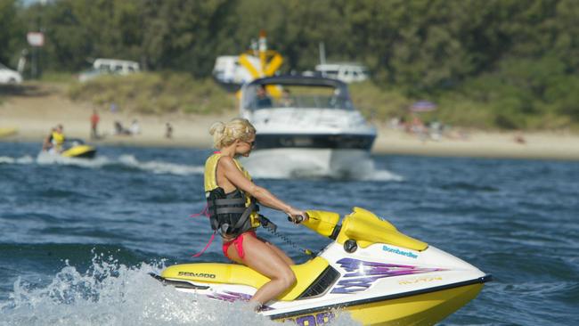 Marine incidents on Gold Coast waterways have spiked — things were a lot safer back in 2004 when Paris Hilton went jetskiing on the Broadwater. Picture: Nathan Richter