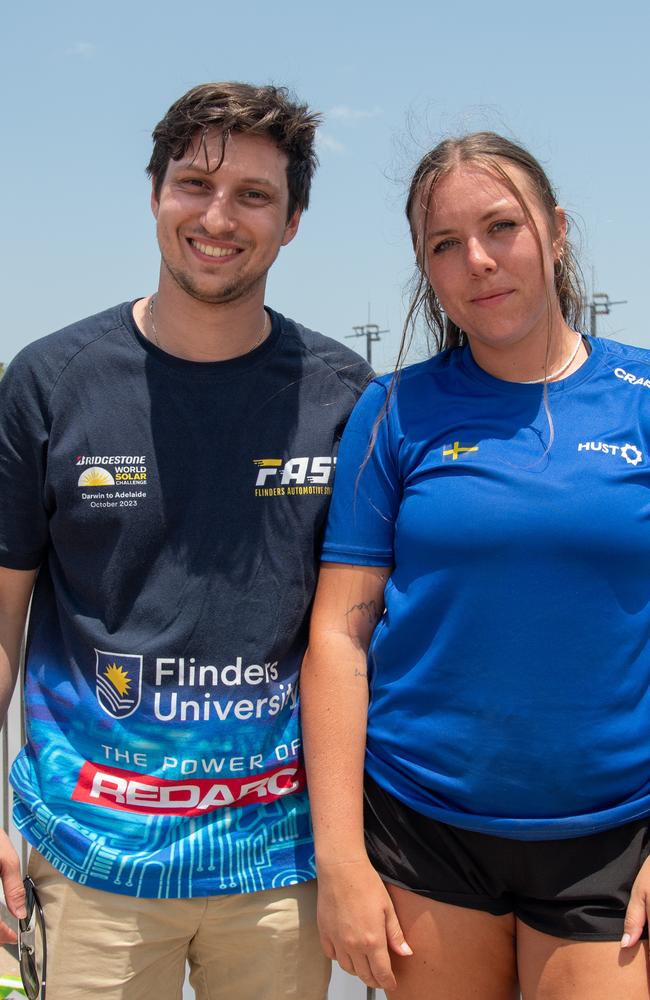 Anthony Kyriakopoulous (FAST) and Alma Ahigren (HUST) at the 2023 Bridgestone World Solar Challenge, Hidden Valley Raceway, Saturday, October 21, 2023. Picture: Pema Tamang Pakhrin.