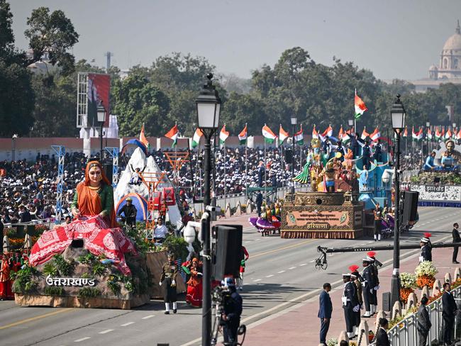 Tableau from India's Uttarakhand state take part countryâs 76th Republic Day parade in New Delhi on January 26, 2025. (Photo by Sajjad HUSSAIN / AFP)