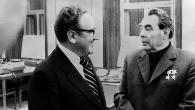 Henry Kissinger meets Soviet leader Leonid Brezhnev on October 21, 1973 in Moscow. Picture: AFP