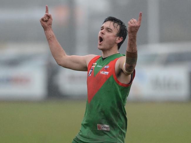 South East FNL: Tooradin-Dalmore v Officer at Tooradin recreation reserve. Tooradin #15 Dylan Wilson slots a goal for the seagulls.  Picture : AAP/ Chris Eastman