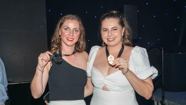 Sasha Byrnes and Madison Ludwig after winning their awards at the 2022-23 NTFL Nichols Medal night. Picture: Pema Tamang Pakhrin