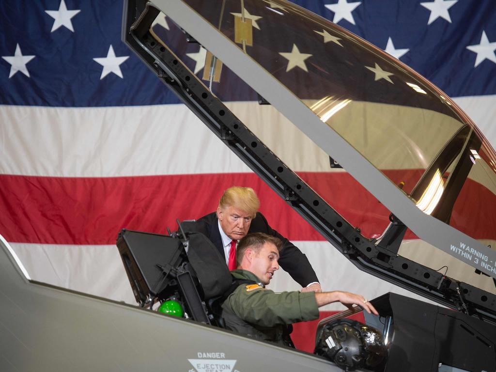 US President Donald Trump inspects an F-35 fighter plane at Luke Air Force Base in Arizona, where Australia’s 10 jets await delivery. Picture: Nicholas Kamm