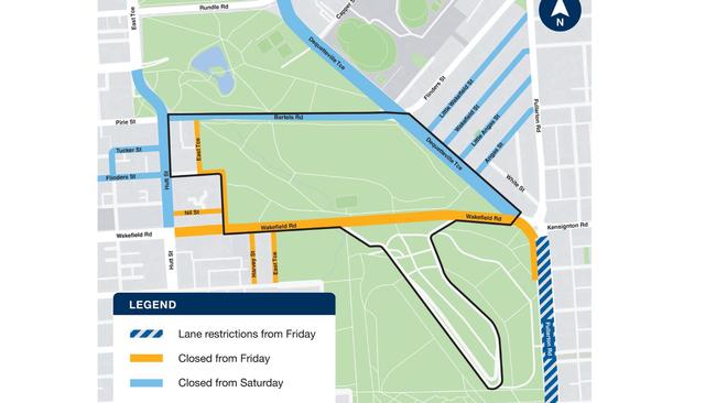 VALO Adelaide 500 road closures map. Picture: Department of Infrastructure and Transport