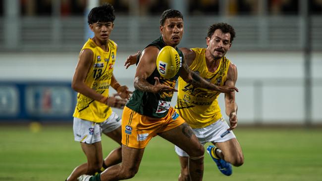 Nick Yarran on the run for St Mary's against the Nightcliff Tigers in Round 1 of the 2024-25 NTFL season. Picture: Pema Tamang Pakhrin