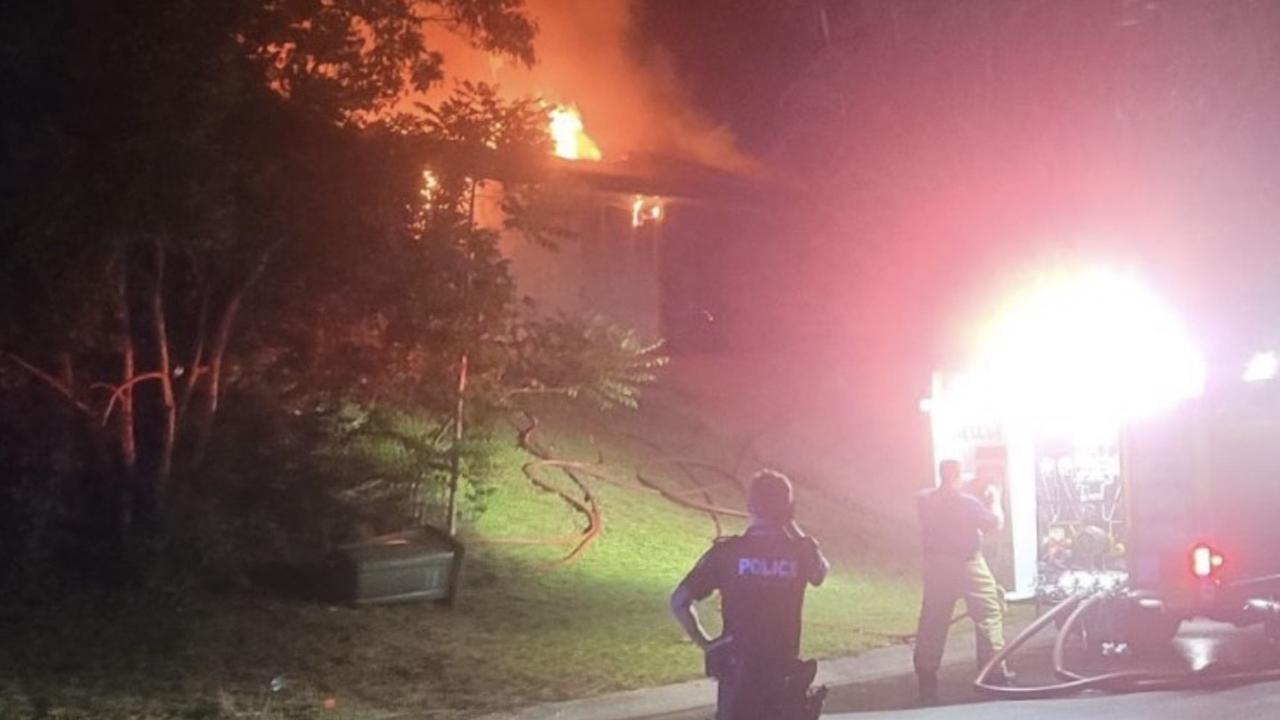 The Tewantin home engulfed by flames. Picture: Supplied