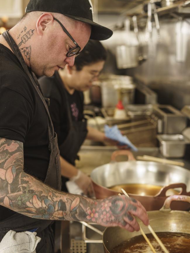 Chef Adam Liston at the tempura station inside ShoSho. Photo: Nick Clayton.