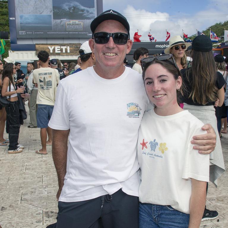 Dan and Zoey Paull at the Gold Coast Pro, Burleigh Heads. Picture: Glenn Campbell