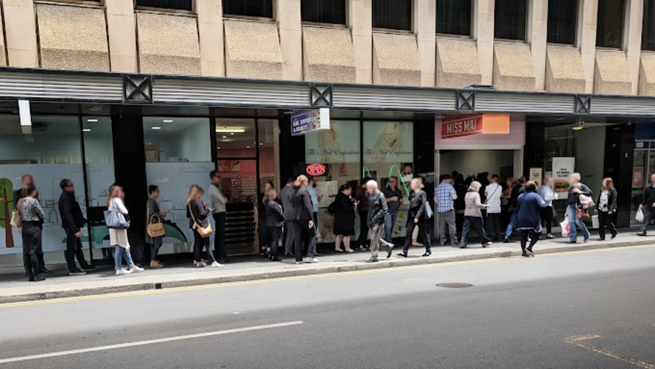 The line stretching down the block at Miss Mai on Gawler Place. Picture: Supplied.