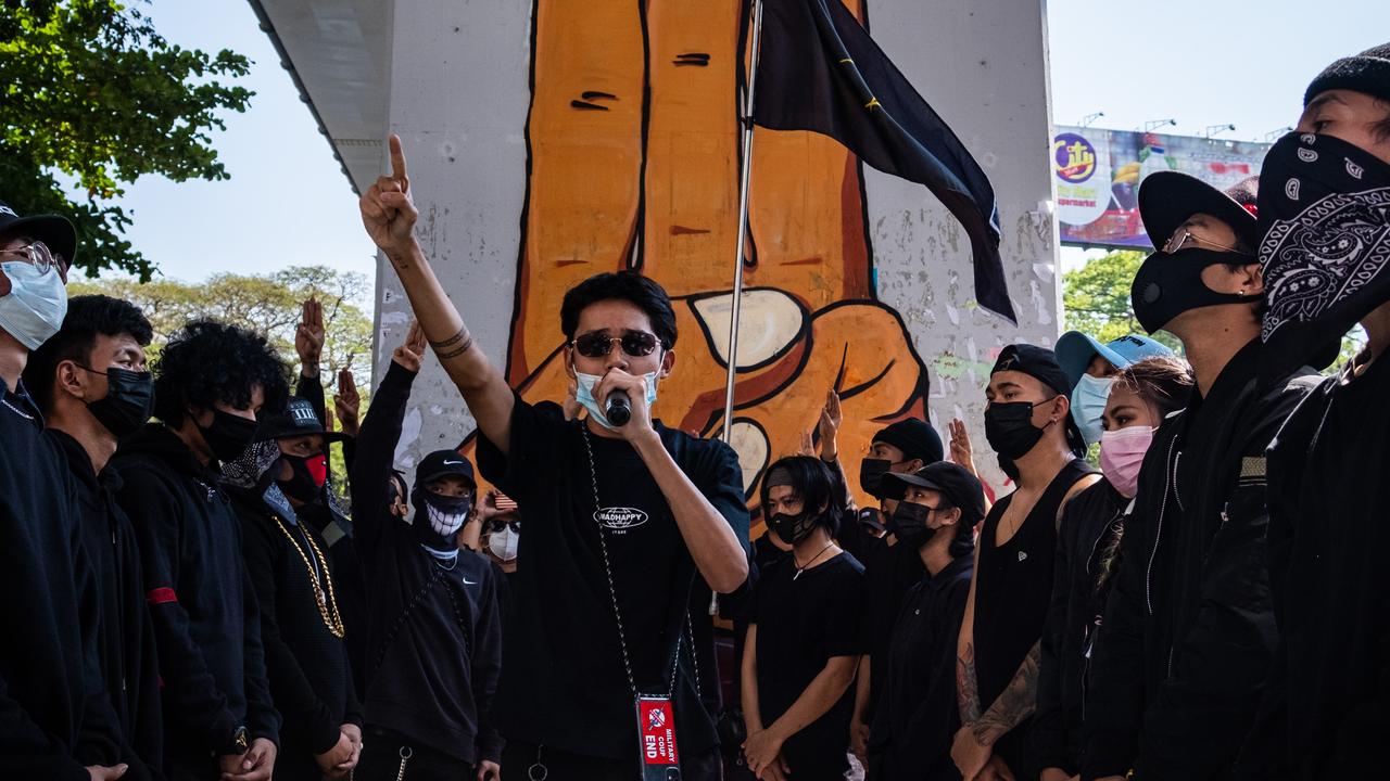 Anti-coup demonstrators in the Myanmar city of Yangon on Sunday. Picture: Hkun Lat/Getty Images