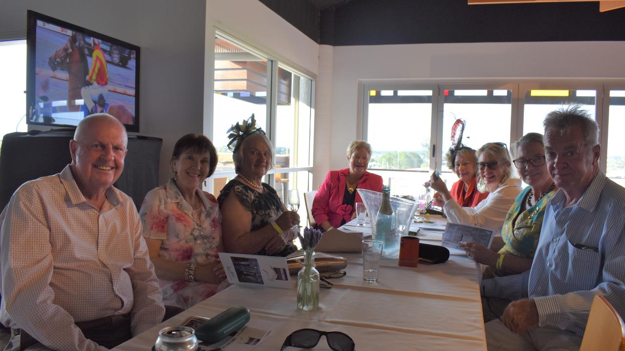 Ken and Janelle Condon, Margie Atkinson, Andy Rudd, Elly Walton, Jackie Marrinan and Cathy and Craig Willis at The Gympie Times Ladies Race Day.